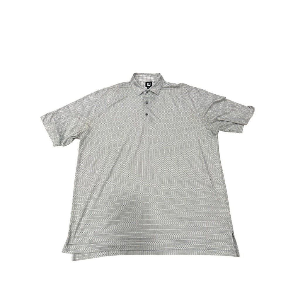 FootJoy Mens XXL Grey Blue Grid Print Short Sleeve Golf‎ Polo Shirt Stretch FJ